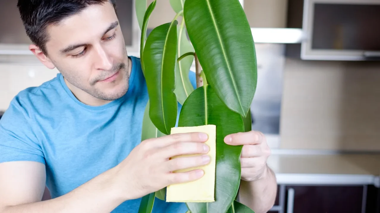 adult man cleaning pipal in kitchen