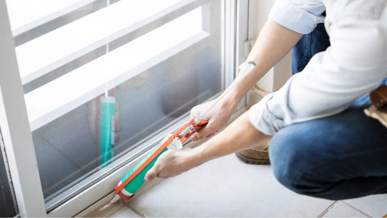 applying some sealant on a door