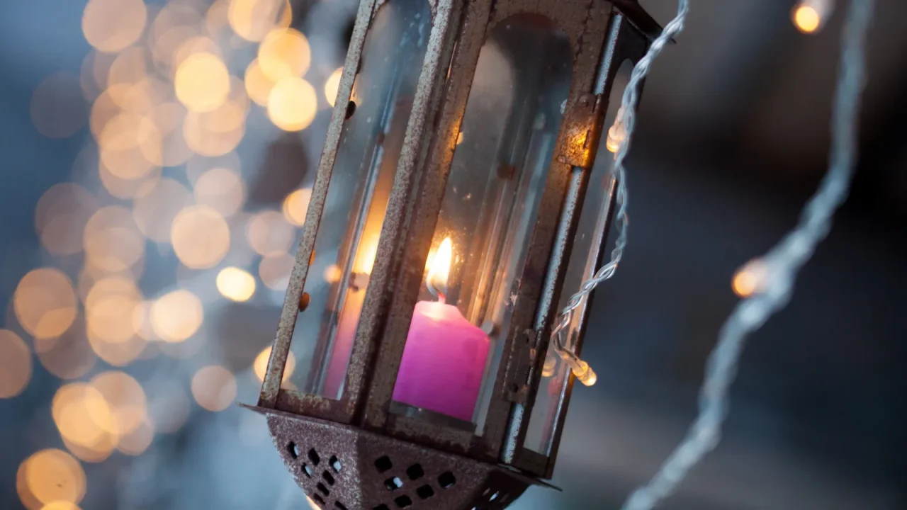 candle burning in lantern