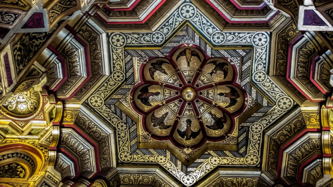 Murals ceiling. Intricate and colorful art.