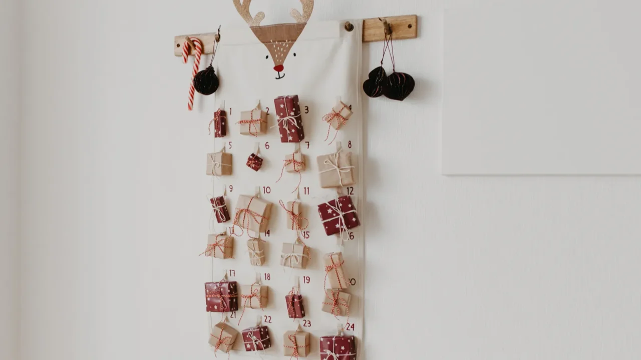 christmas advent calendar hanging on the wall wrapped gifts for