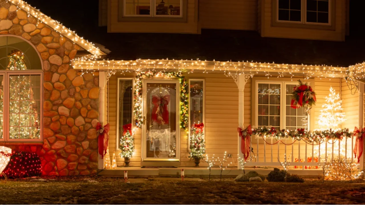 christmas decorations on a house in green bay wisconsin usa