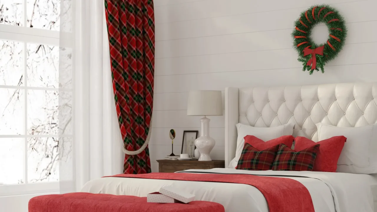 christmas interior of a white bedroom