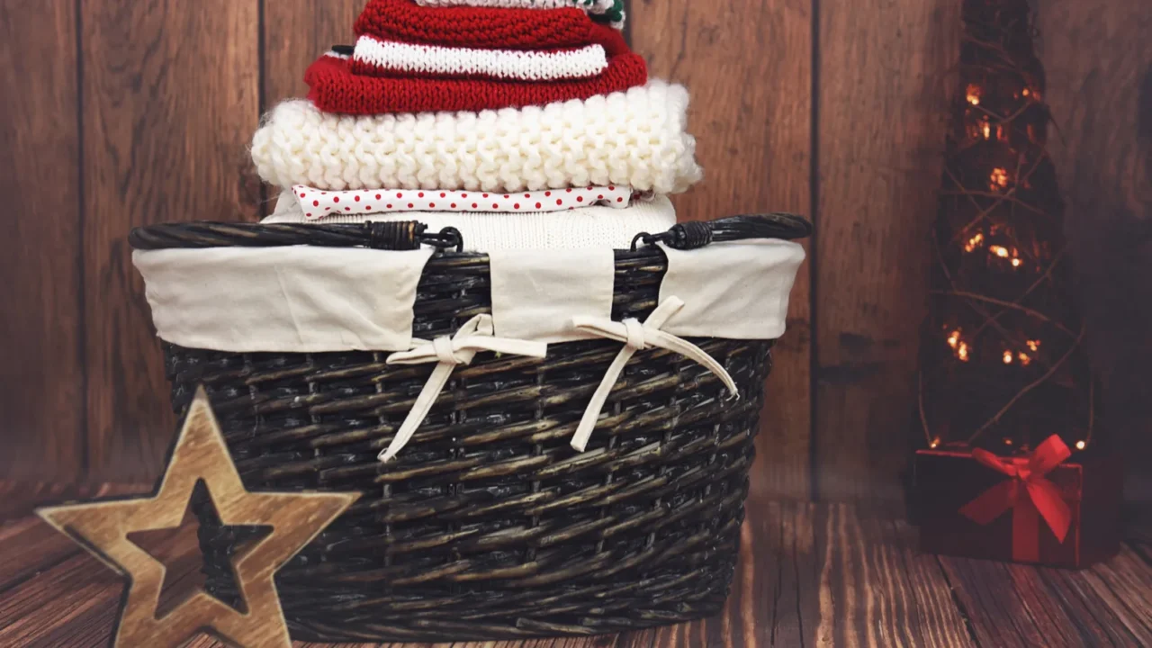 christmas laundry in a wicker basket