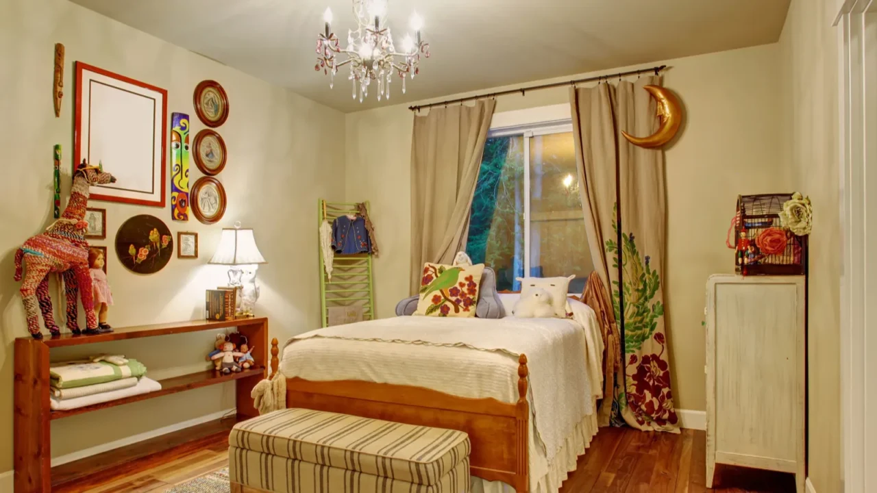 colorful kids room with hardwood floor