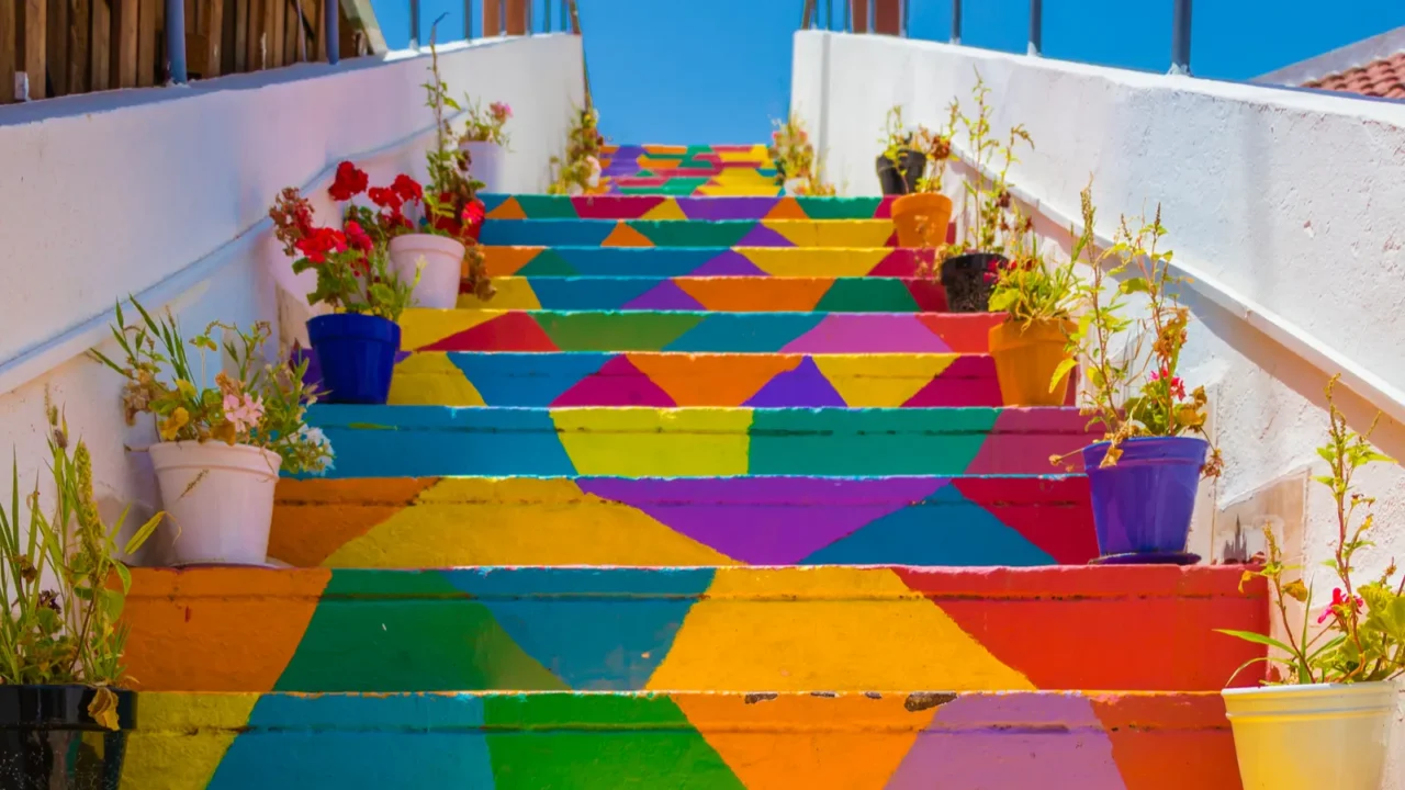 colorful stairs in the street in tunis tunisia