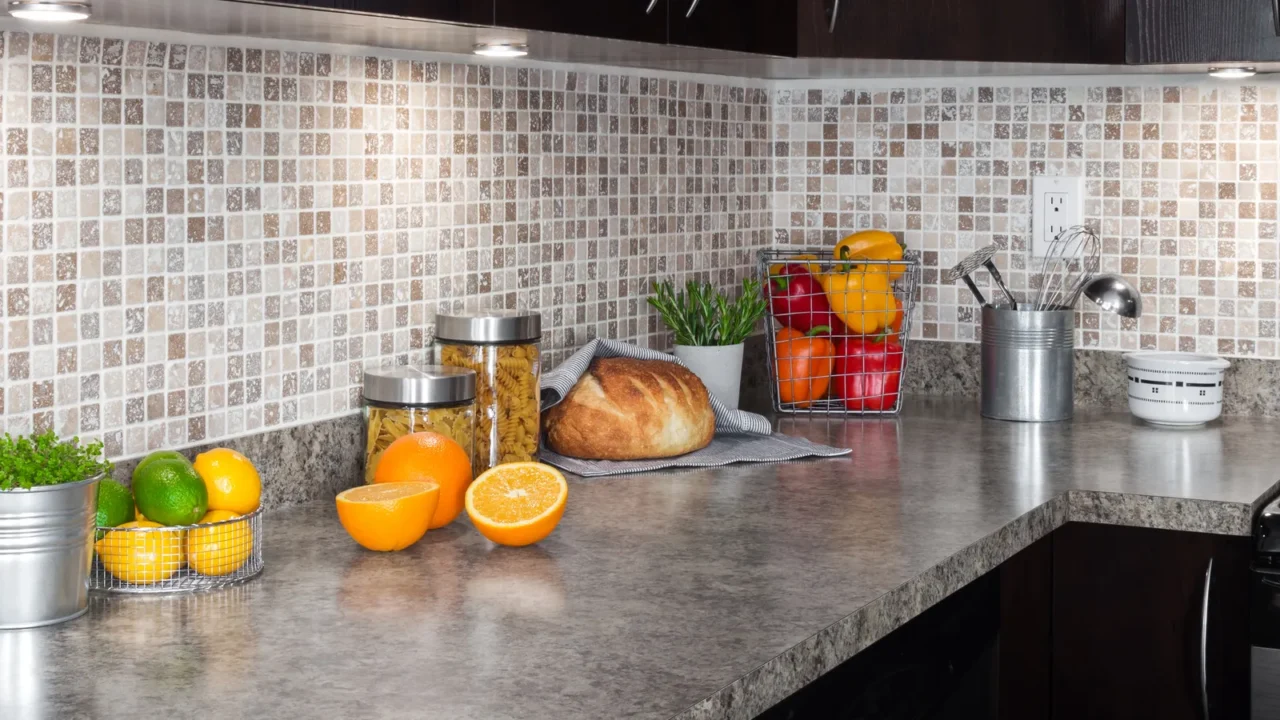 contemporary kitchen with food ingredients on countertop