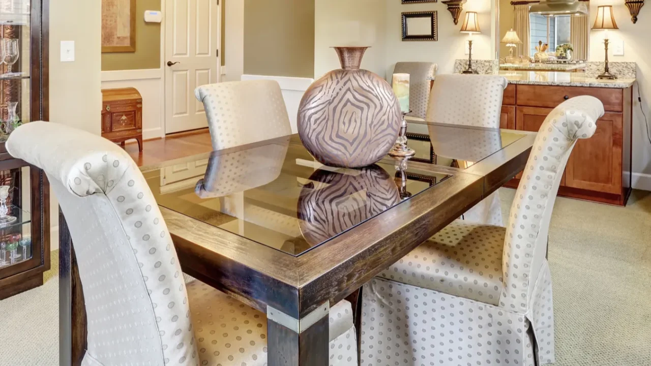 elegant dinning room with carpet and table