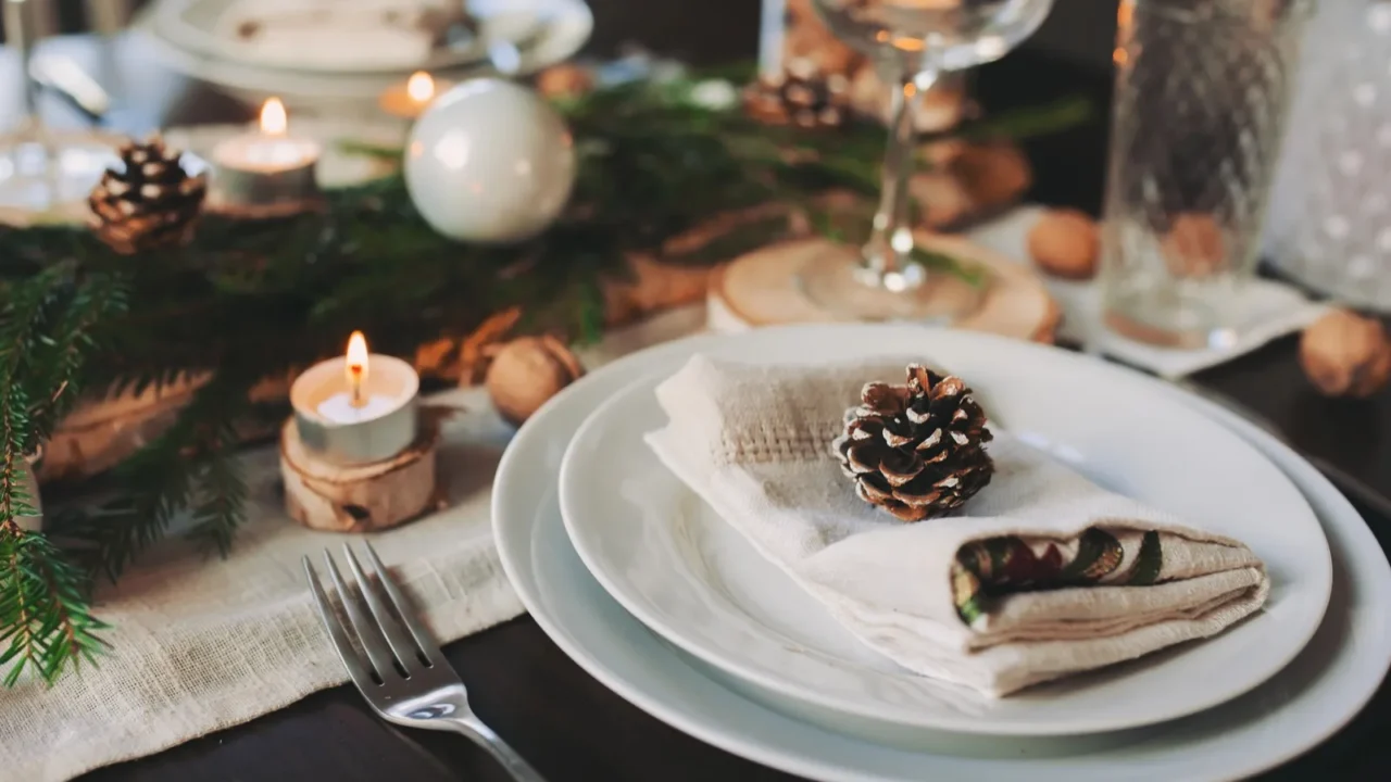 festive christmas and new year table setting in scandinavian style