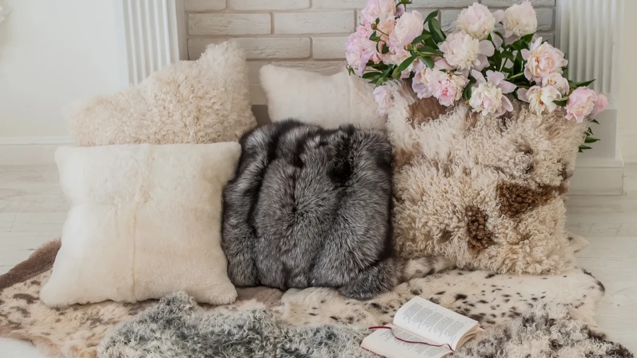 fur cushions in the interior