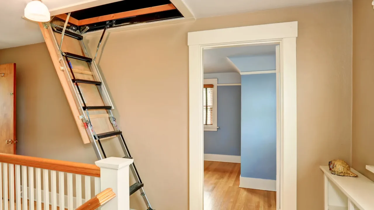 hallway interior with folding attic ladder