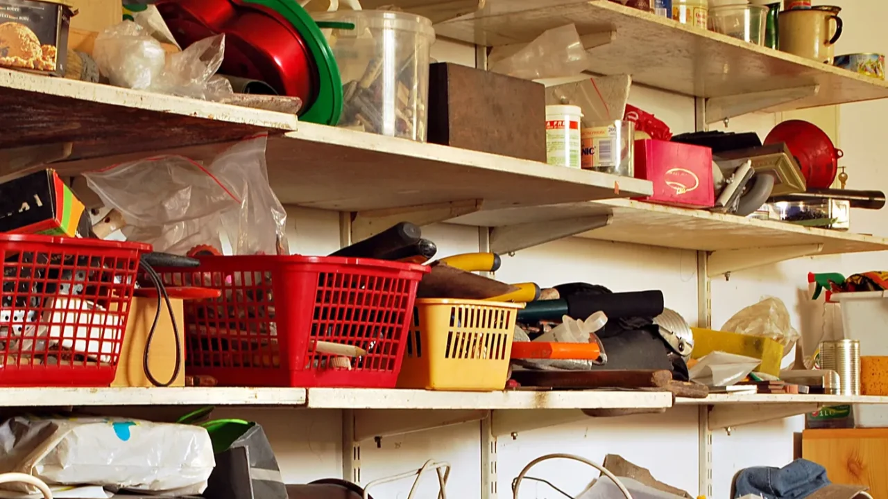 home garage storage mess