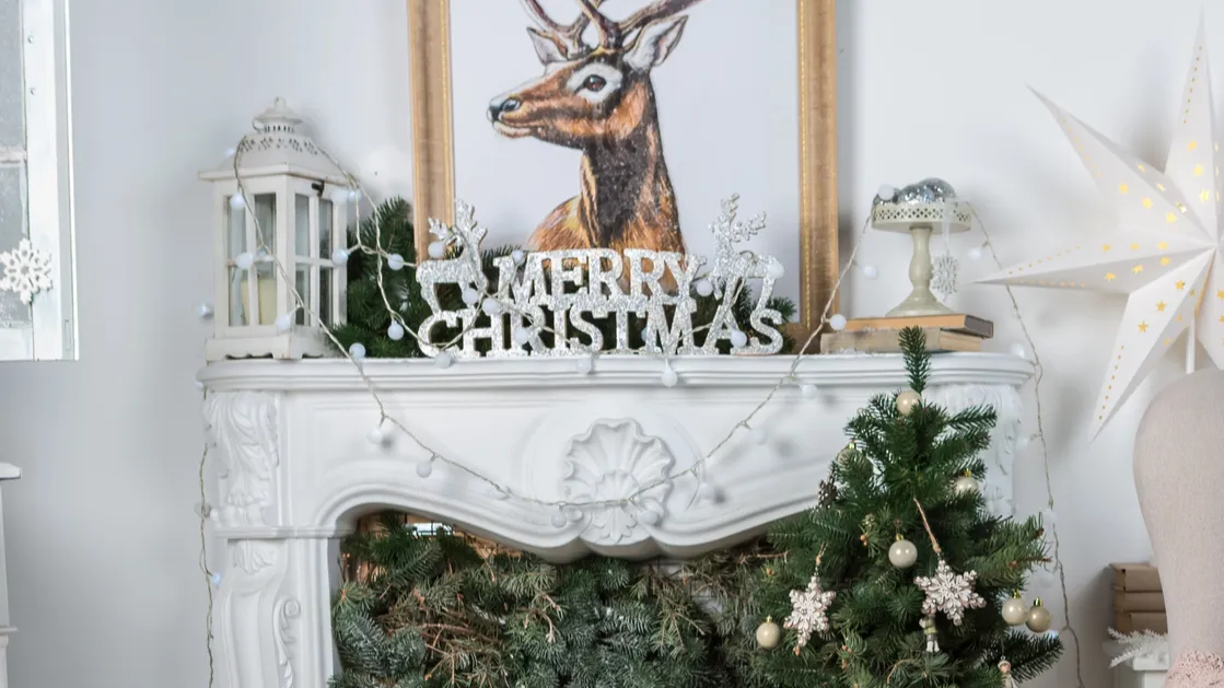 interior room decorated in christmas style