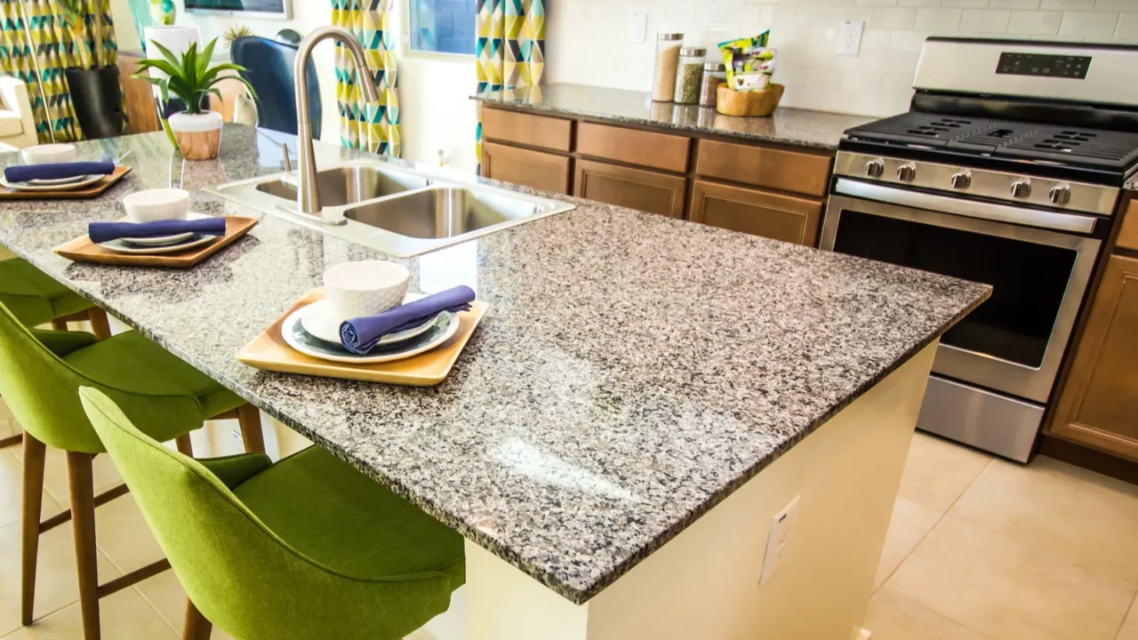 kitchen island with granite counter top