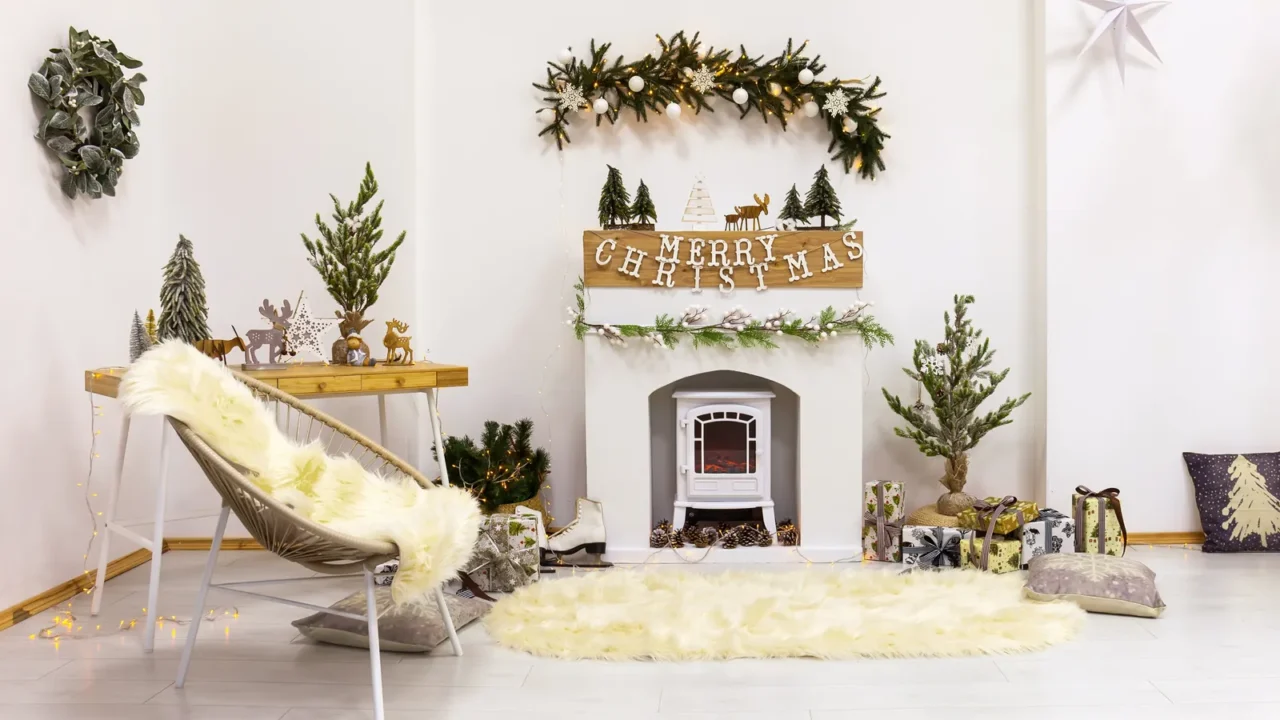 living room in scandinavian style with a christmas decor holiday