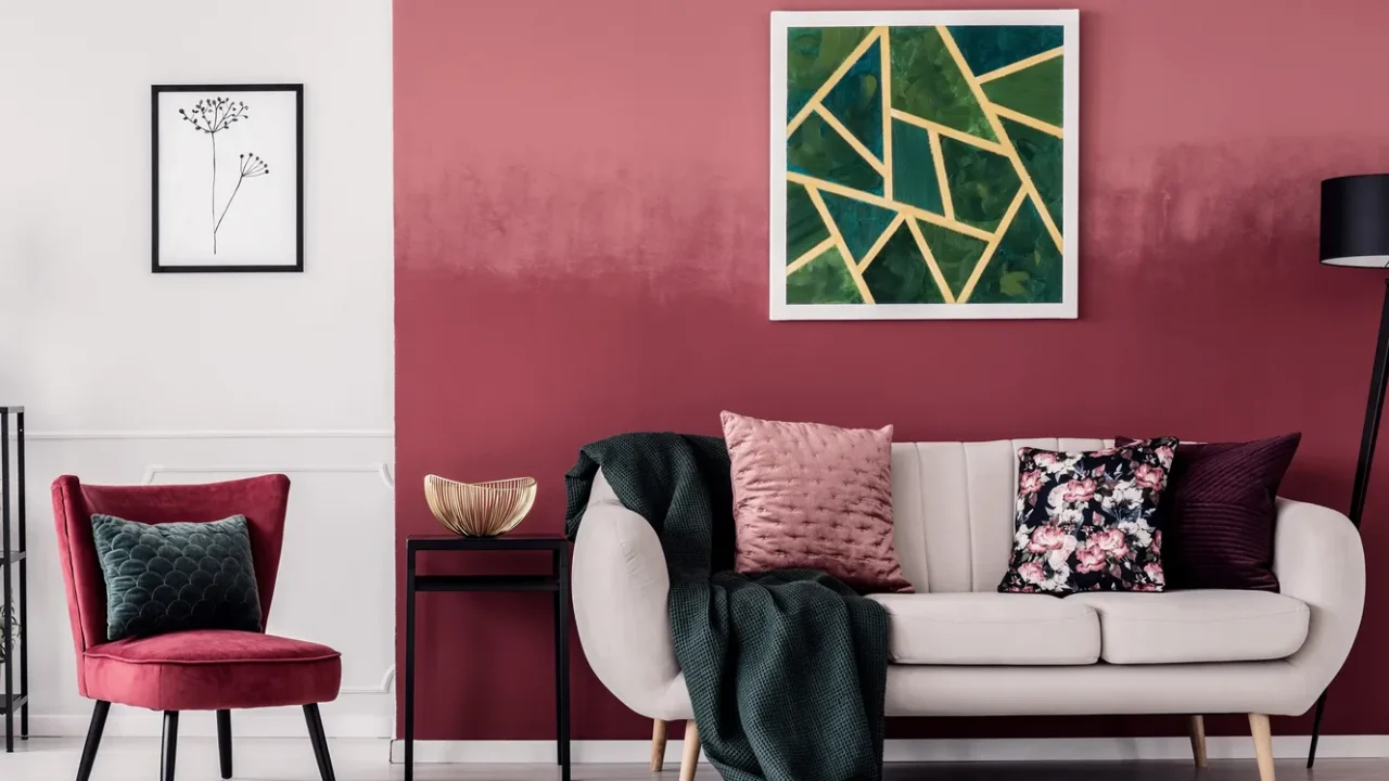 living room with red wall