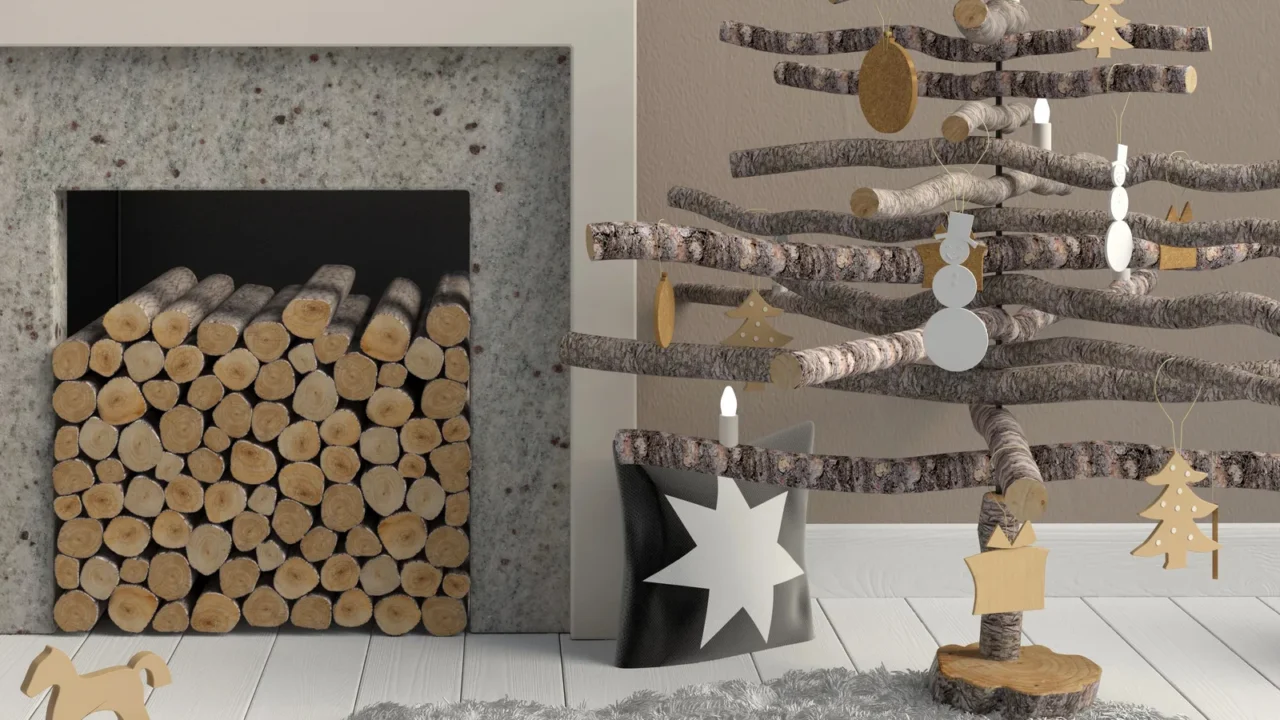 modern christmas interior with a decorative fireplace scandinav