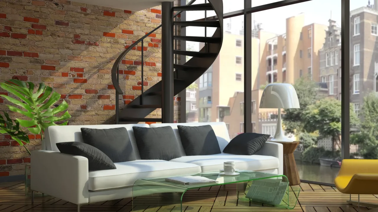 modern loft interior with part of second floor