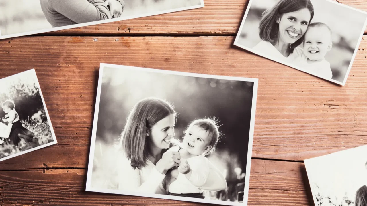 mothers day composition blackandwhite pictures wooden backgr