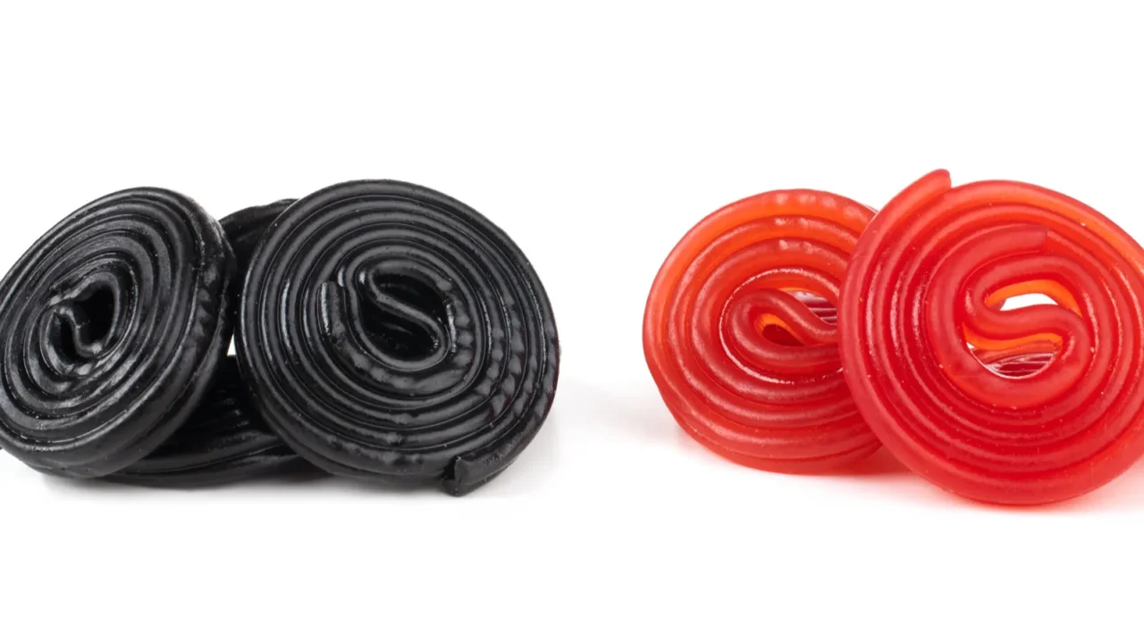 red and black licorice wheels