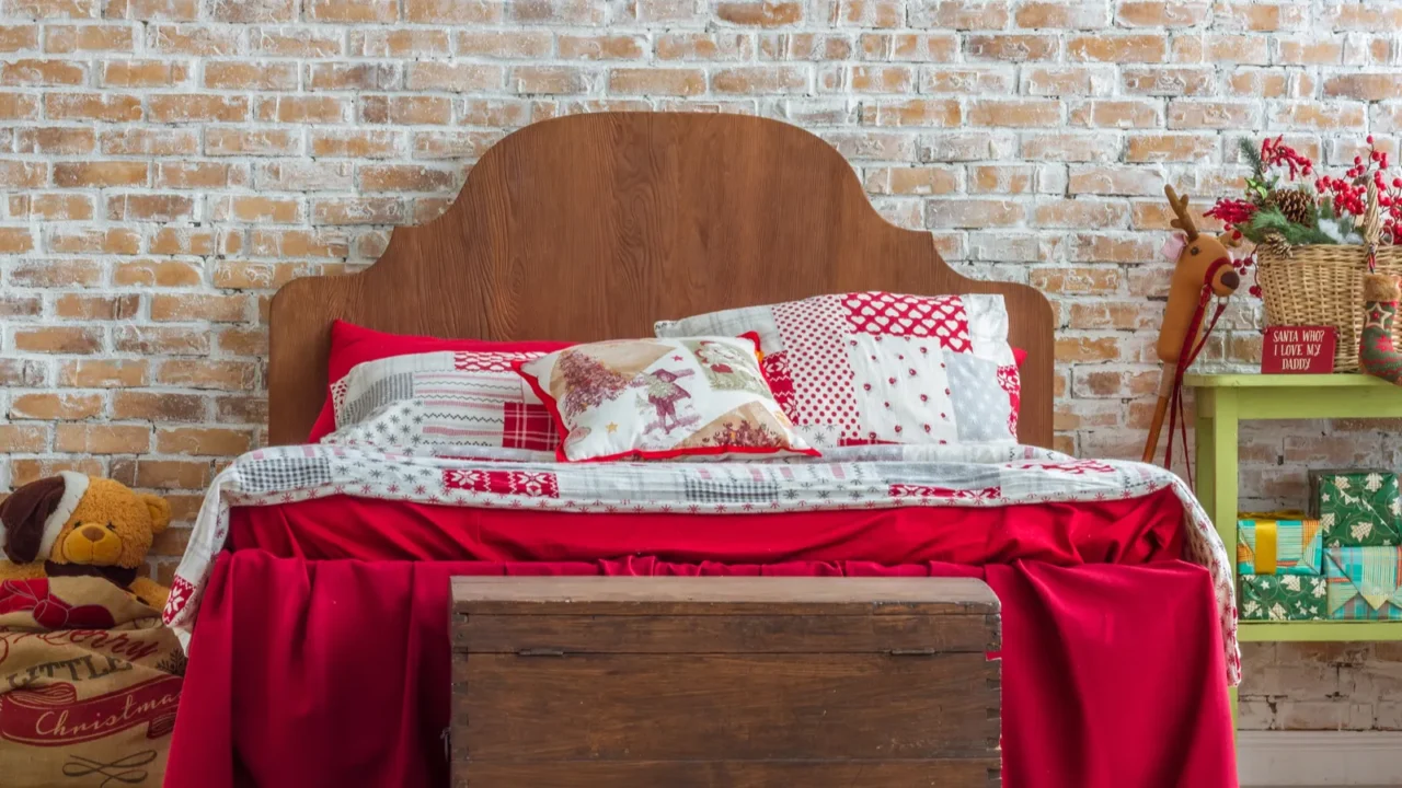 red bed in christmas interior