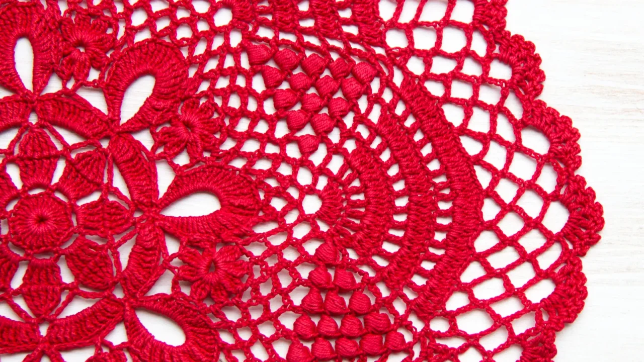 red crochet doily