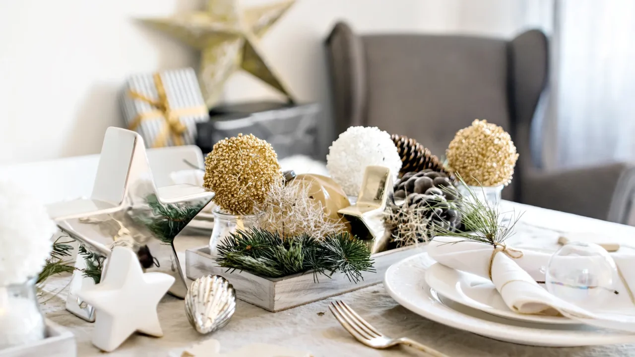 scandinavian style table set for christmas dinner