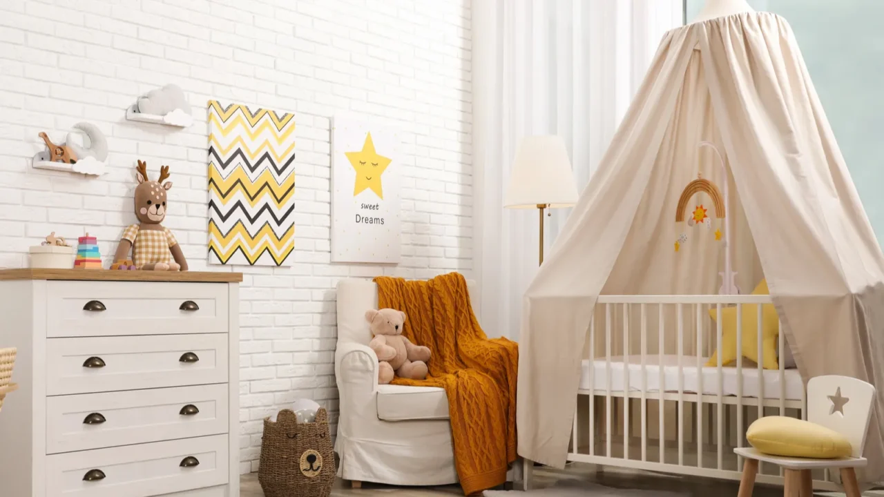 stylish babys room with comfortable cot interior design