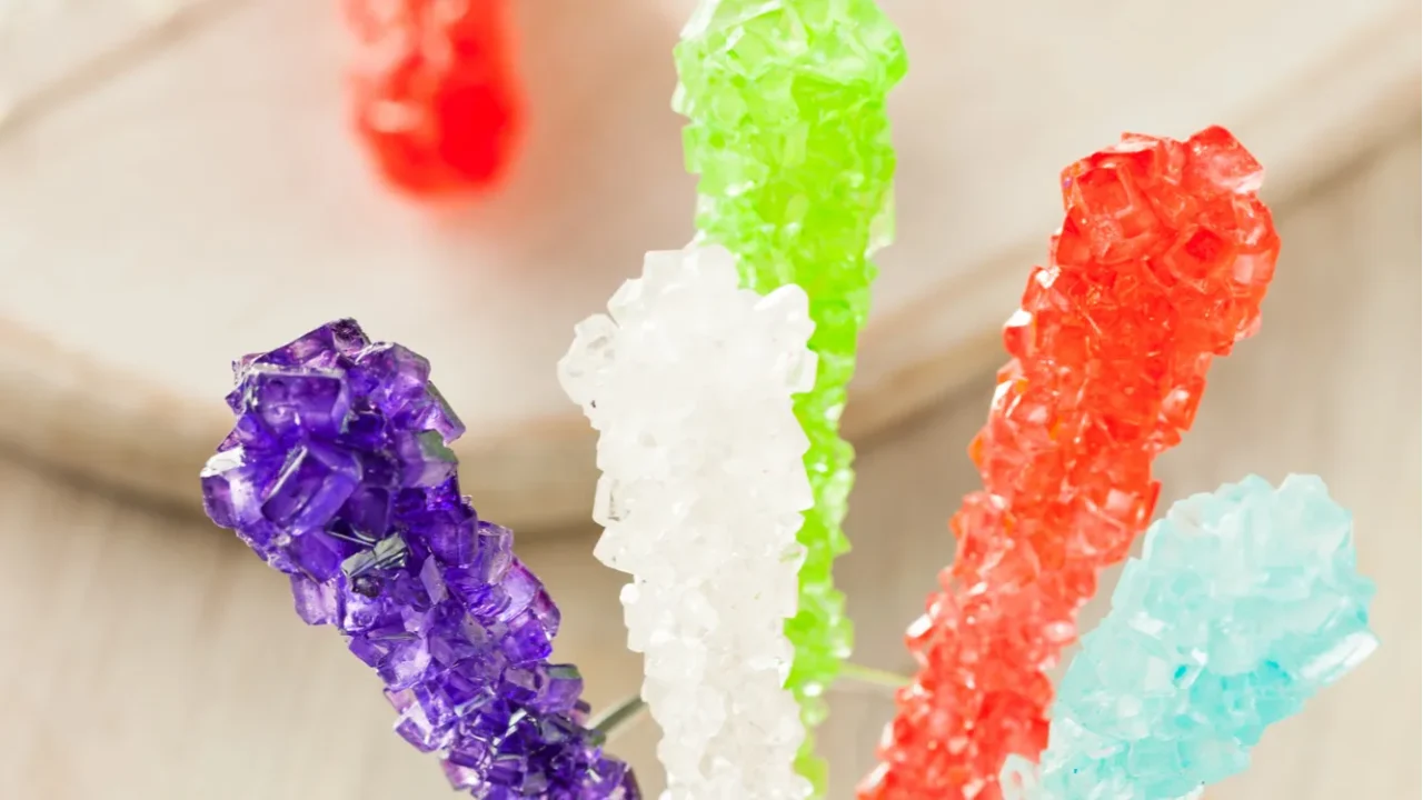 sweet sugary multi colored rock candy