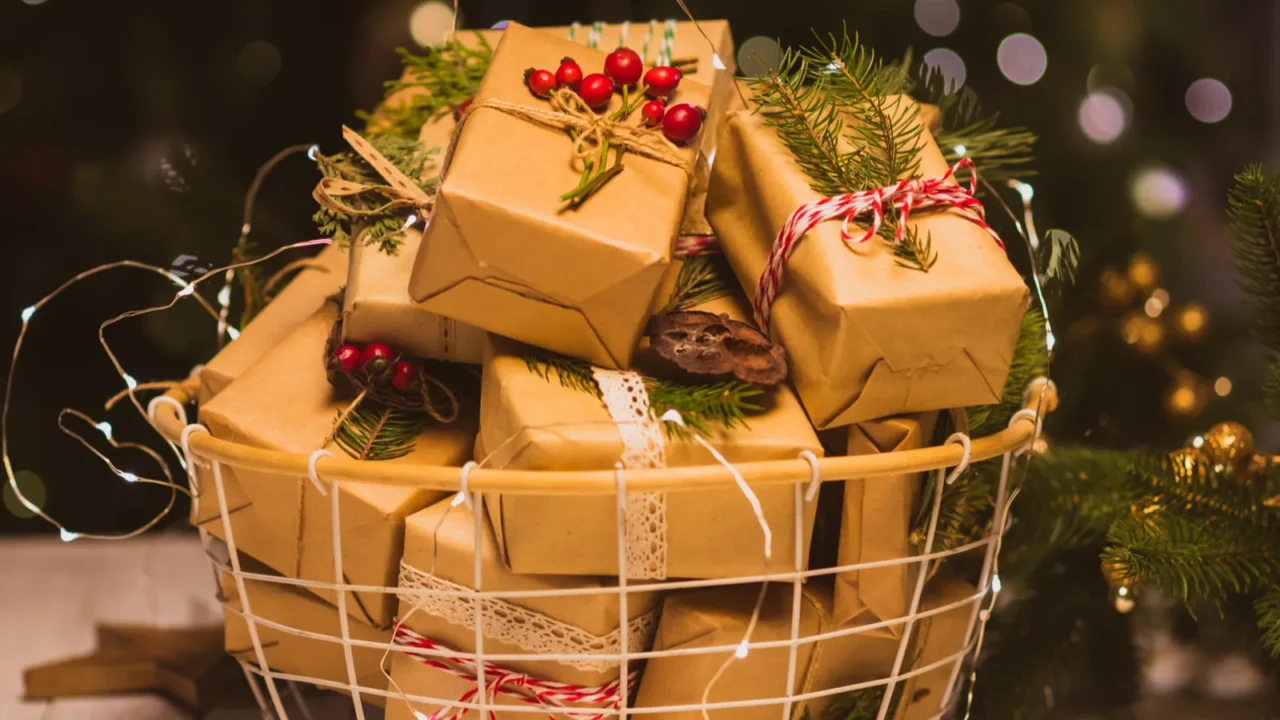 the eco christmas gifts in a basket for advent calendar