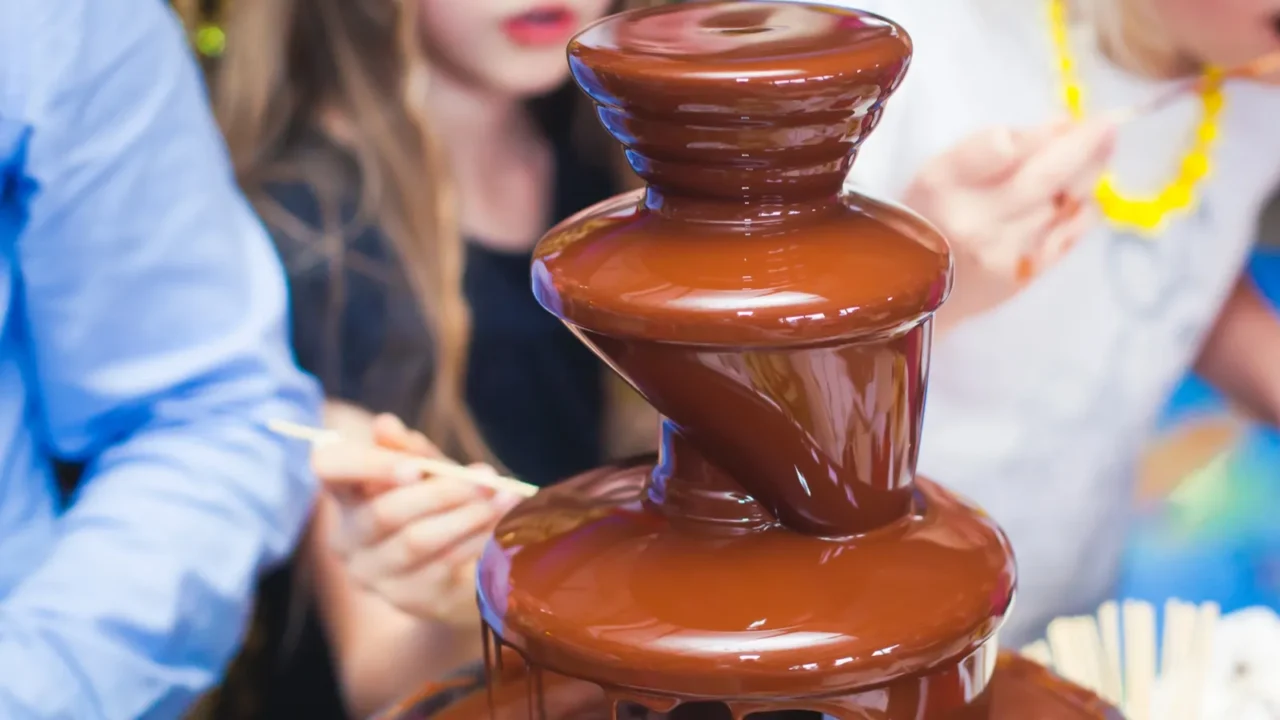 vibrant chocolate fountain on kids birthday party