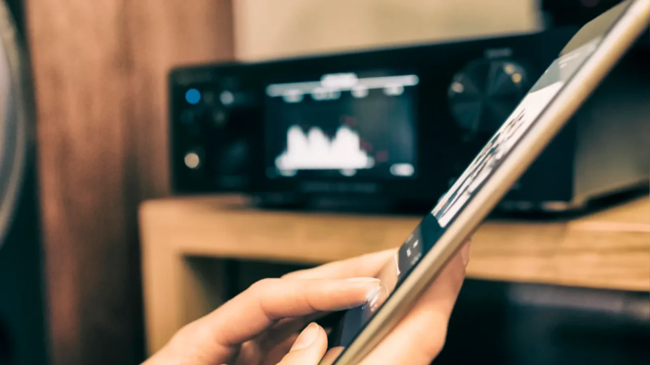 woman listening music from a tablet