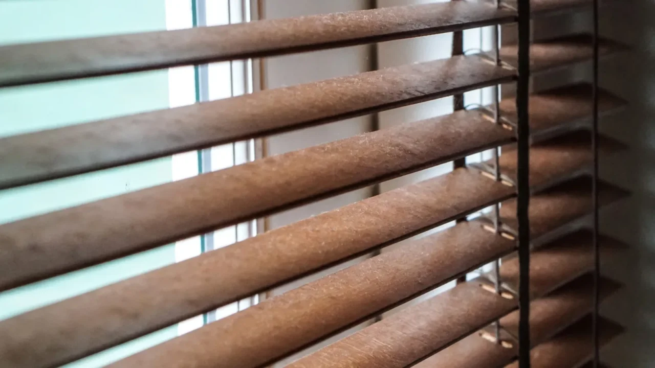 wood blind shade curtain and shadow