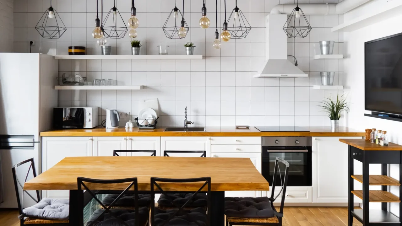 an eatin kitchen interior design in modern scandinavian style with