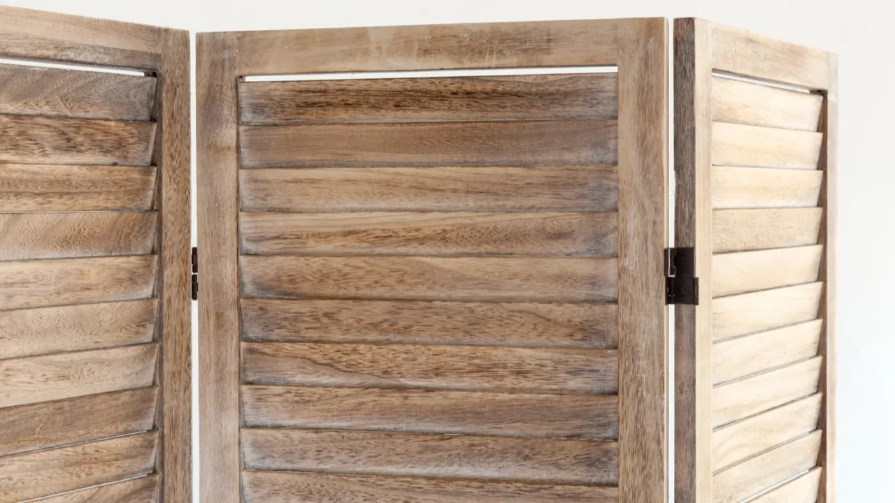 close up of wooden folding screen