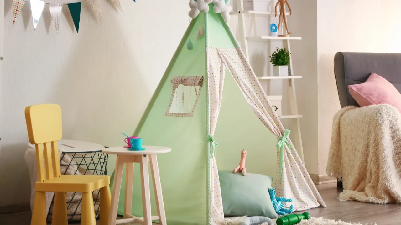 cozy play tent for kids in interior of room