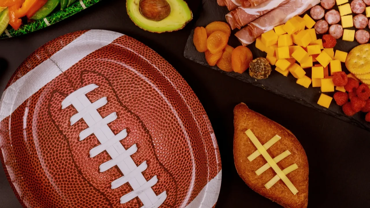 delicious charcuterie board and veggie with dipping for super bowl