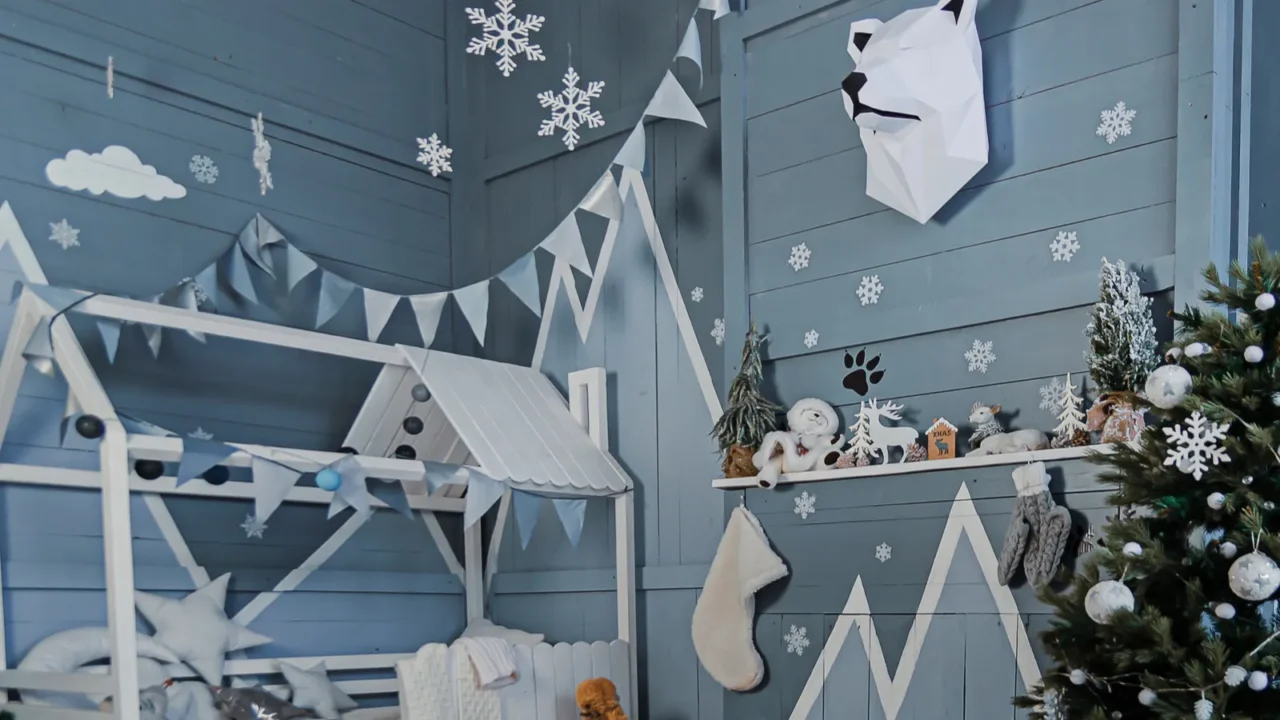 festive decoration of a childrens bedroom for the christmas hol