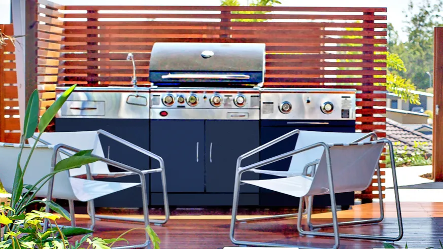 house patio area with a wooden floor and gas cabinet