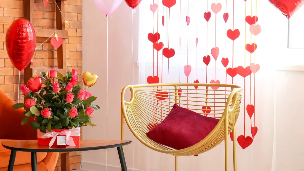 interior of beautiful living room with armchair roses and decor