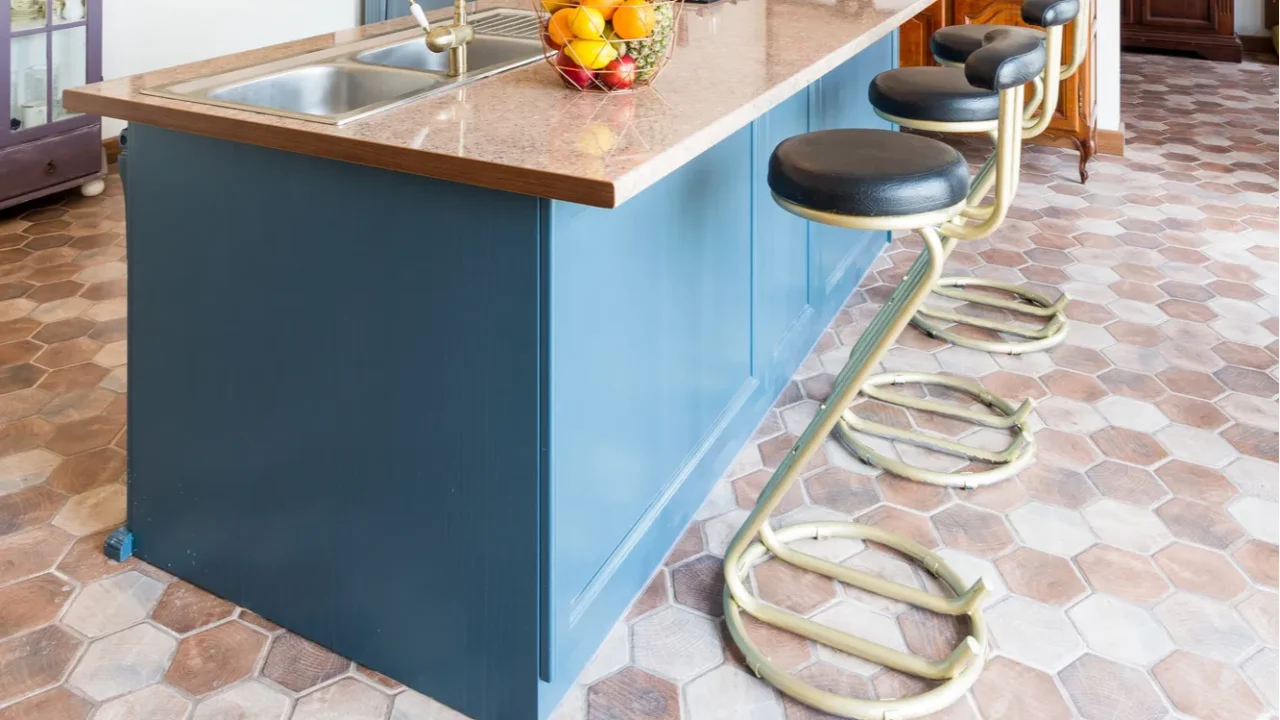 kitchen island in the middle of vintage sea