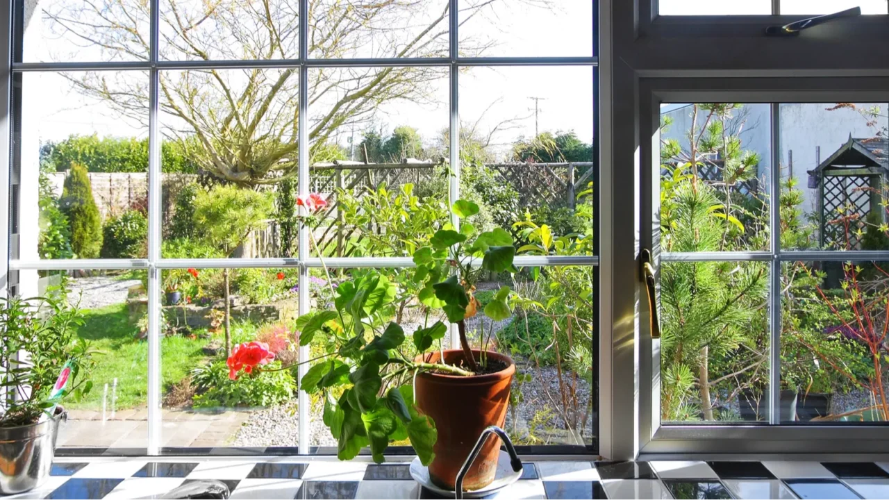 kitchen window with the view on garden