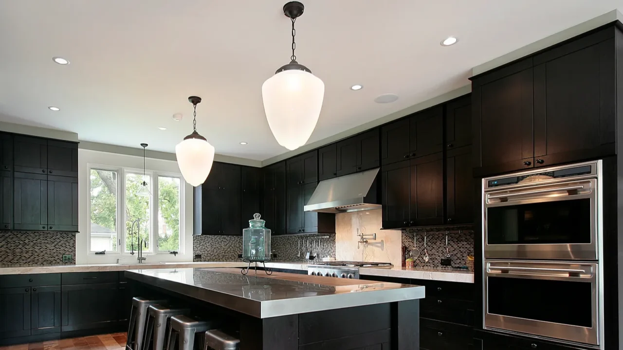 kitchen with dark wood cabinetry