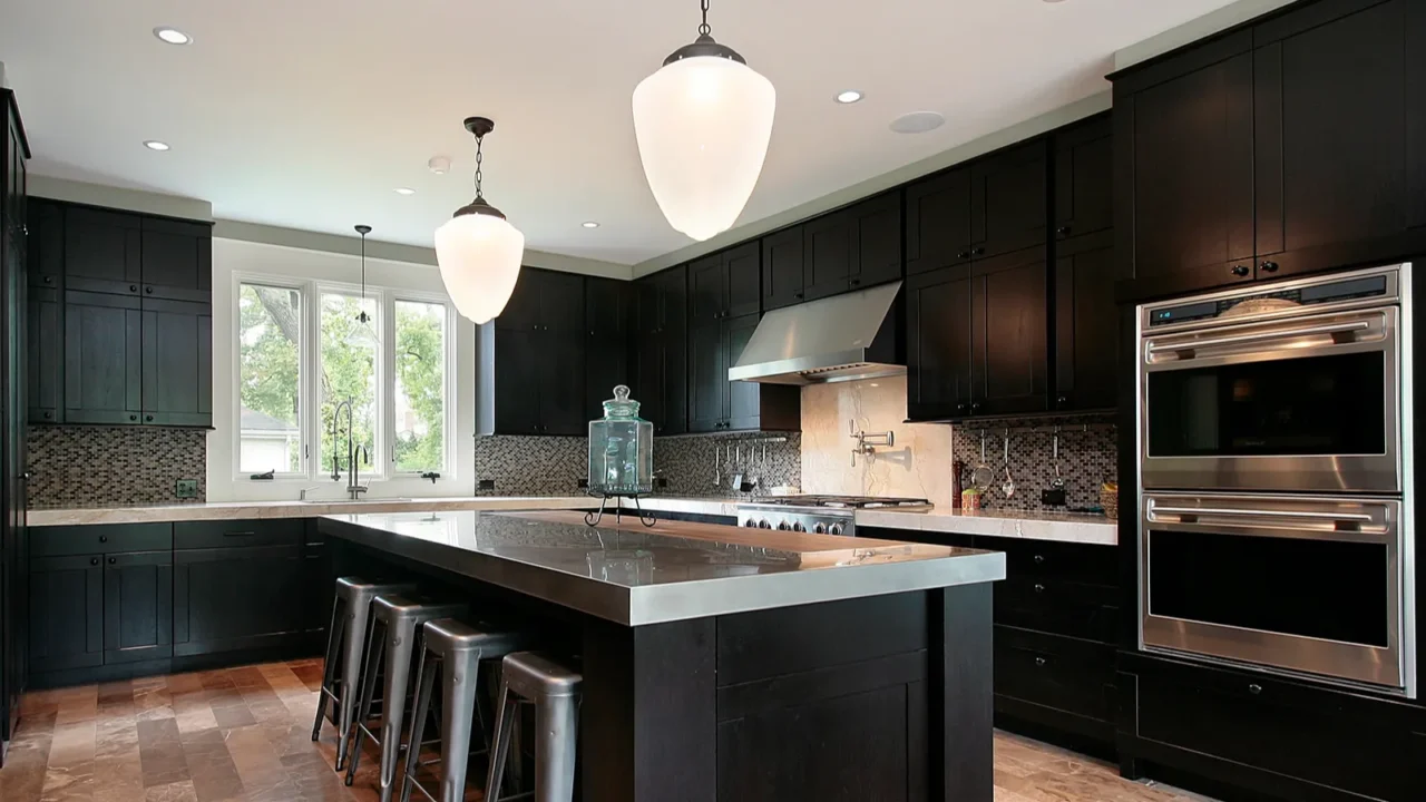 kitchen with dark wood cabinetry