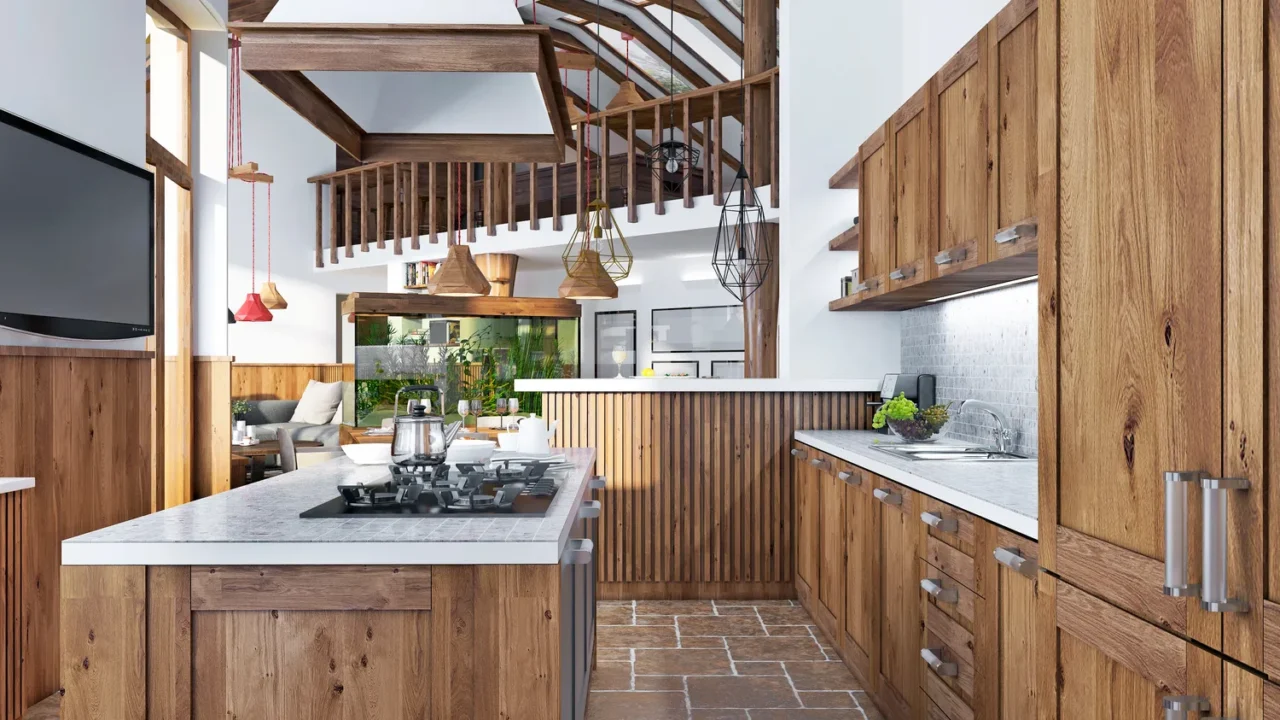 large beautiful kitchen in a rustic style