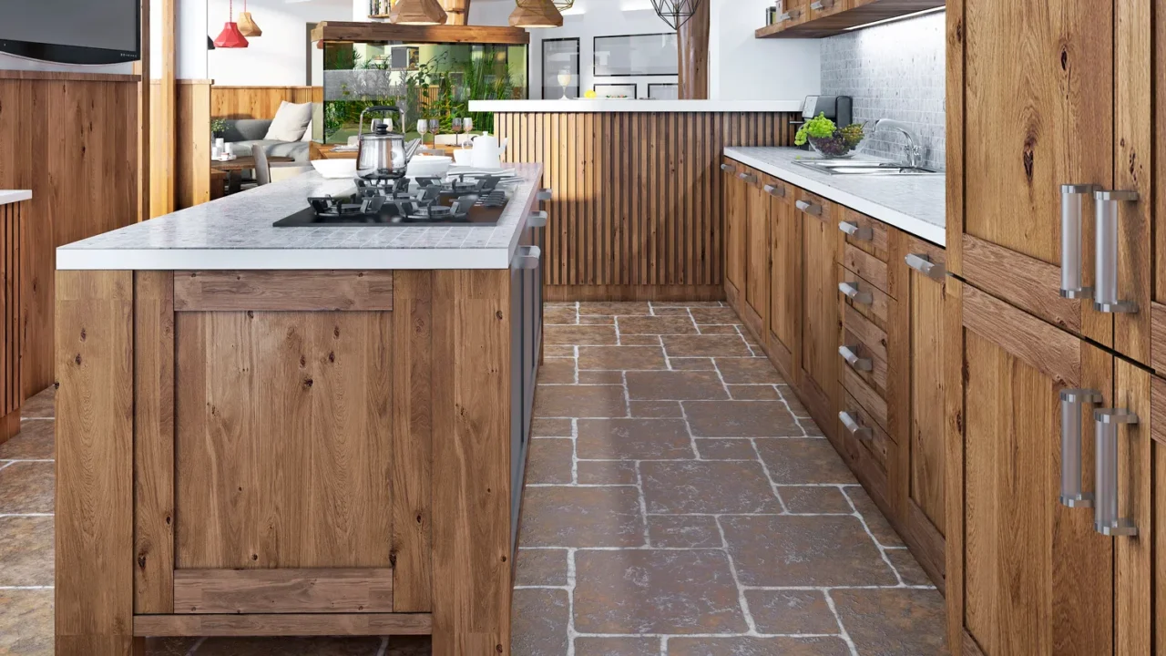 large beautiful kitchen in a rustic style