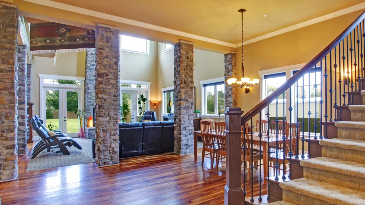 luxury house interior view of dining room and hallway