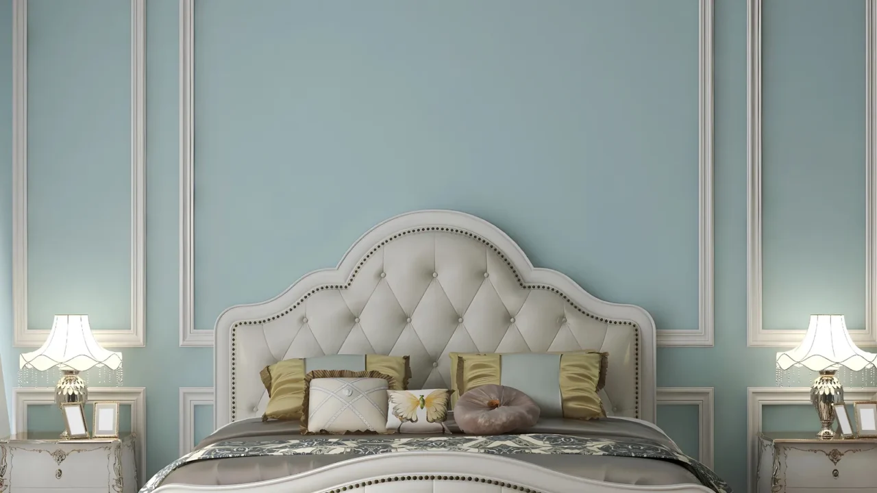 mockup room in classic interior bedroom with blue molding wall