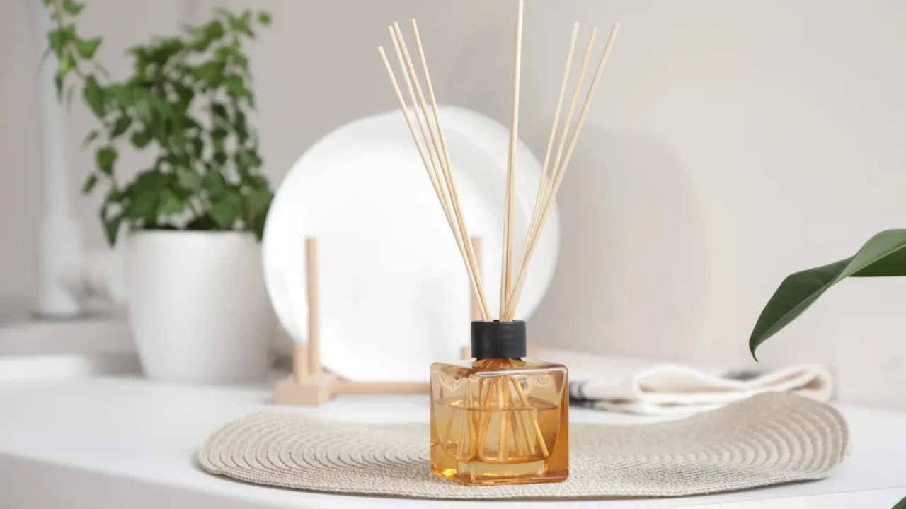 reed diffuser on counter in kitchen closeup