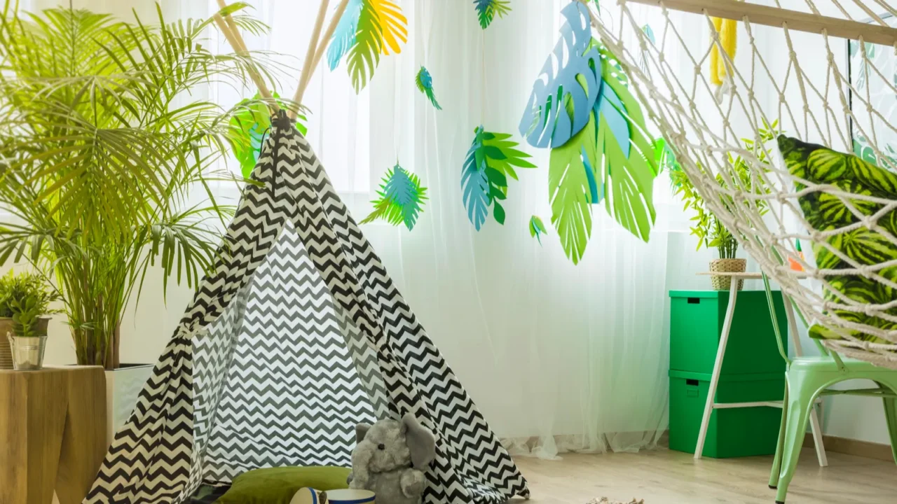 room with tent and hammock